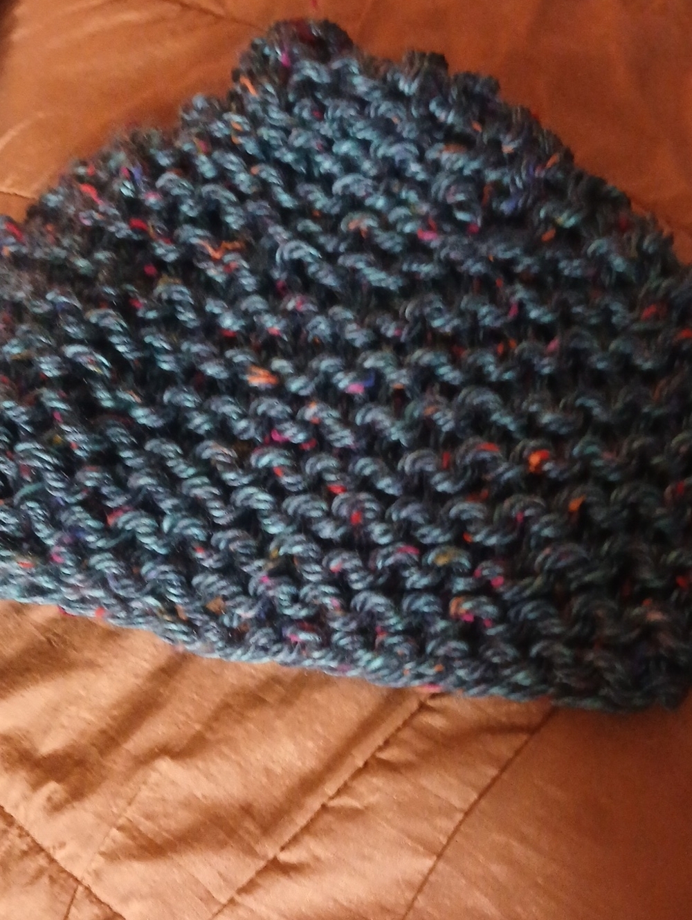 Chunky Teal Knit Beanie with Multicolor Flecksex Large Hat